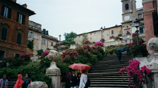 The famous Spanish Steps, bedecked with flowers.