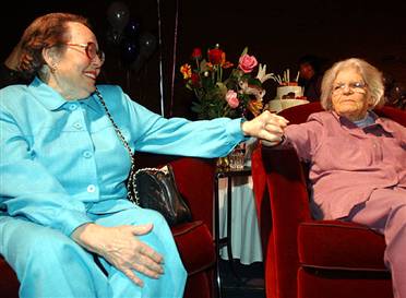 phyllisLyonDelMartin: Lesbian activists Phyllis Lyon and Del Martin, together for 51 years, after their marriage in San Francisco. Photo by Marcio Jose Sanchez (AP). From the article <a href="http://www.msnbc.msn.com/id/4351828">Wedded Bliss</a> on MSNBC/Newsweek.